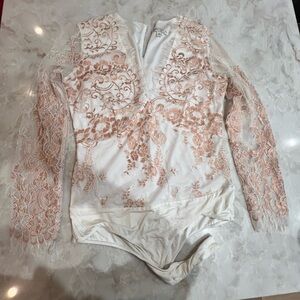 Eva Mendes for New York & Company White and Pink Lace Bodysuit